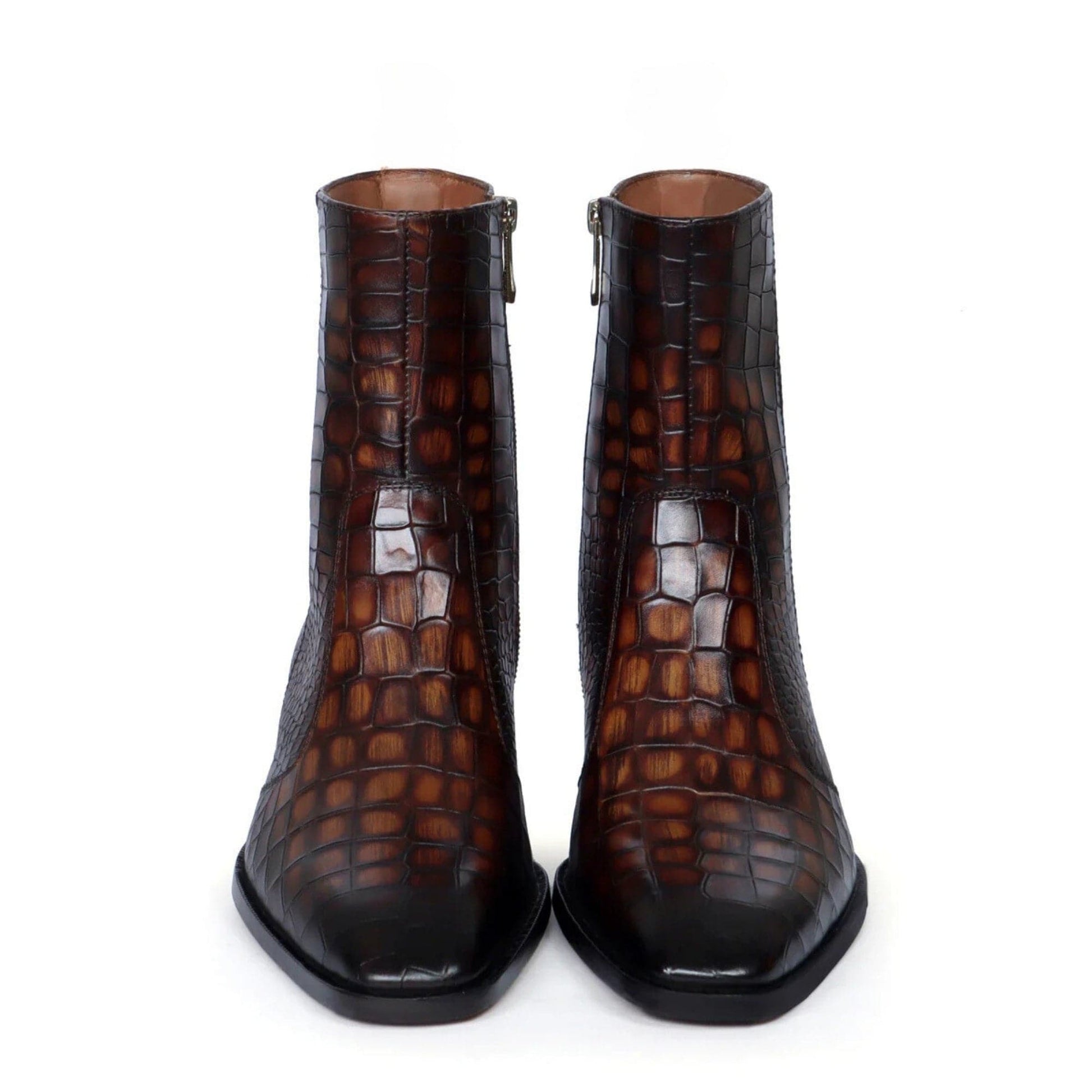 noirtide Handmade Custom Orange Flame Leather Crocodile Pattern Jodhpur Boots For Men