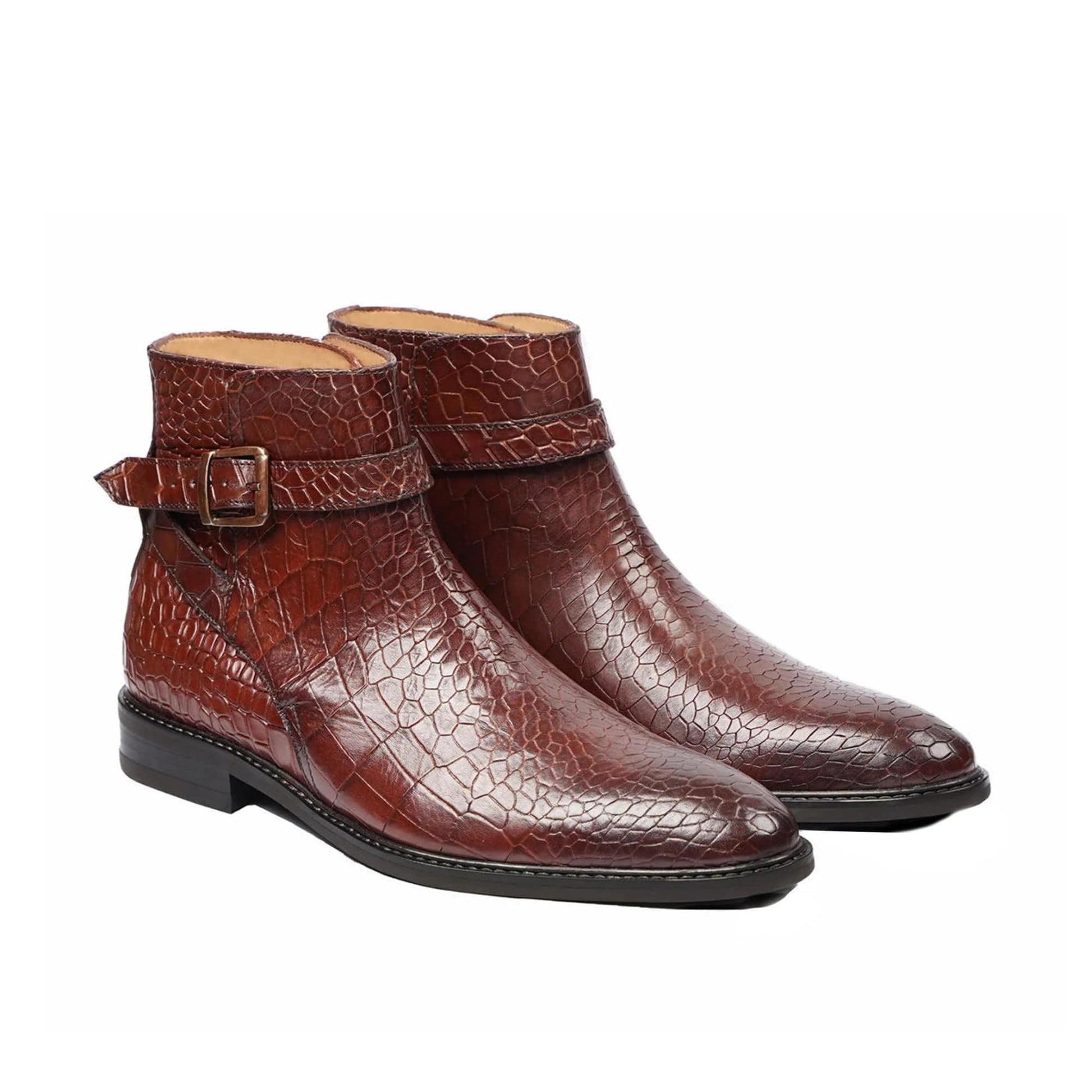 noirtide Handmade, Custom Snake Pattern Leather Men Brown Jodhpur Boots, Horse Riding Boots