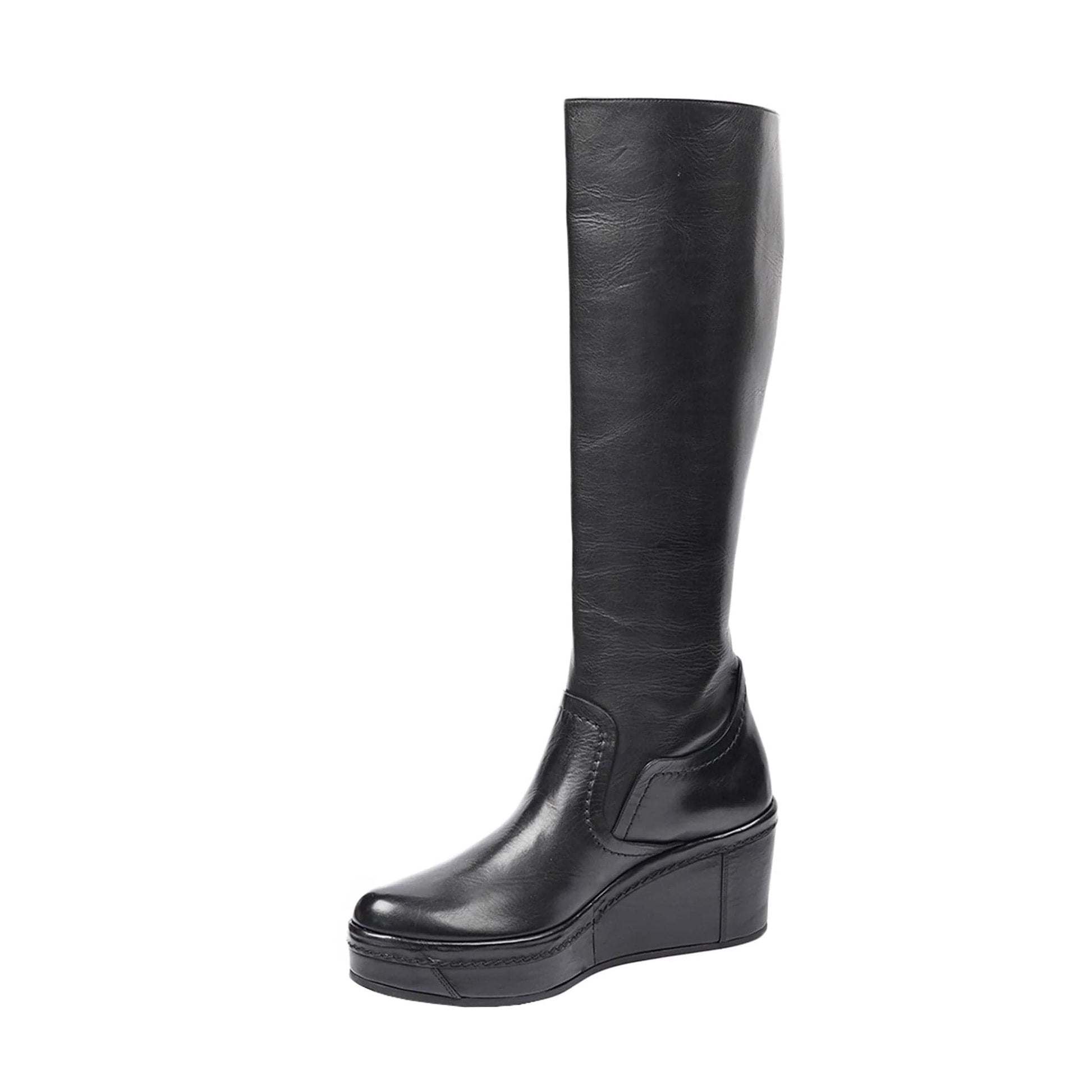 noirtide Handmade Custom Women Black Calf Leather Long Boots