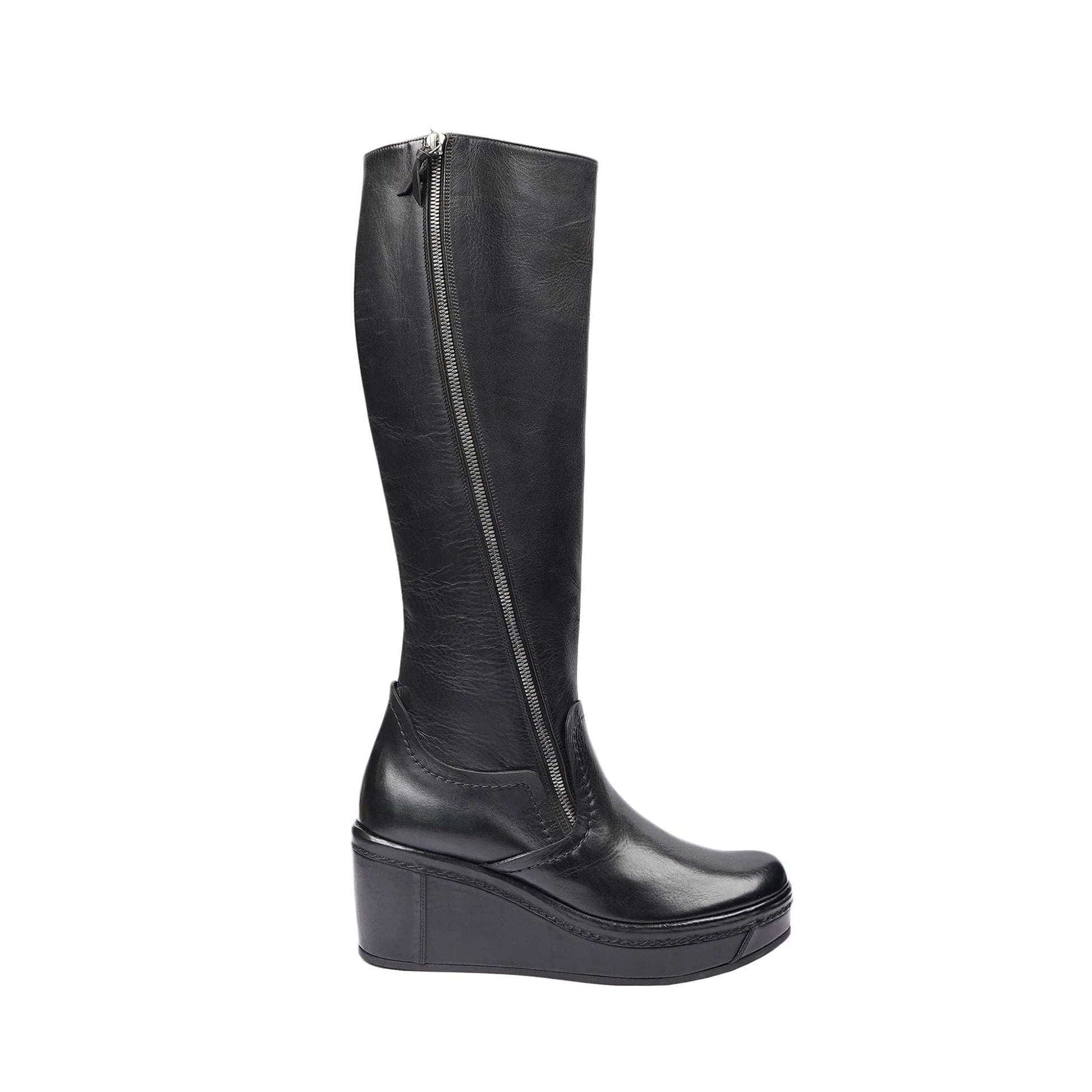 noirtide Handmade Custom Women Black Calf Leather Long Boots