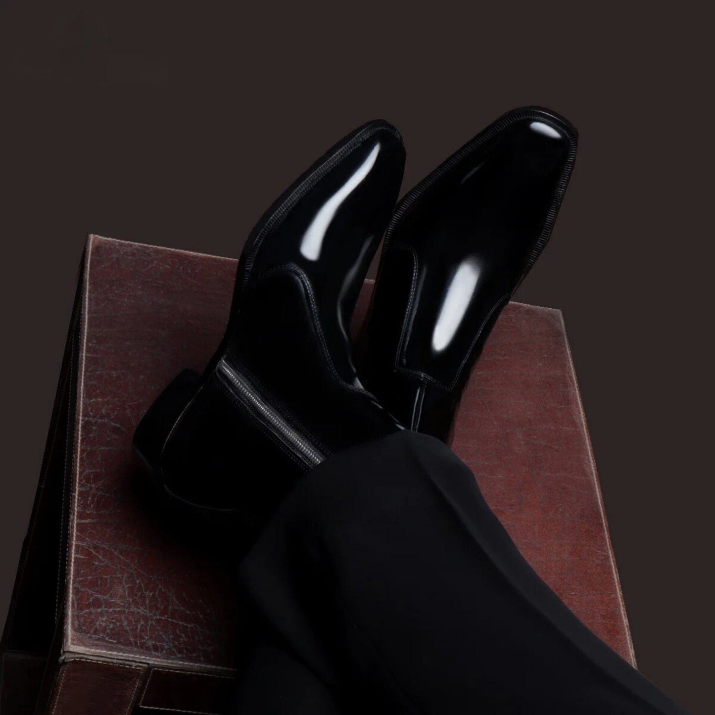 noirtide Handmade Customisable Black Patent Leather Chelsea Boots For Men