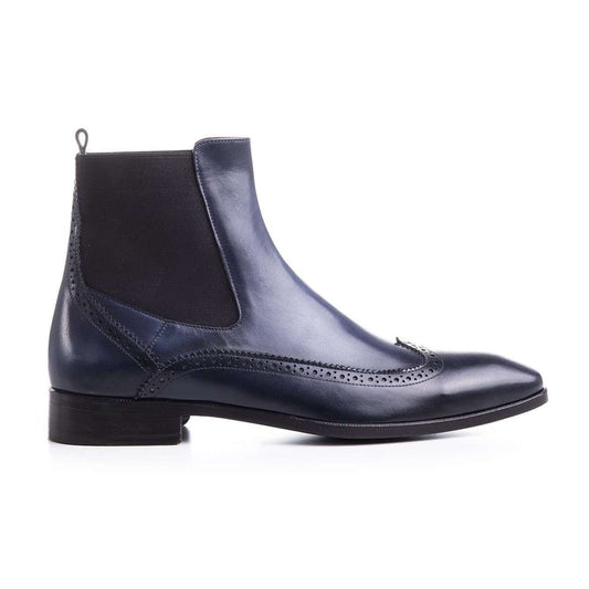 noirtide Handmade Customisable Blue Navy Leather Tepekoy Chelsea Boots For Men