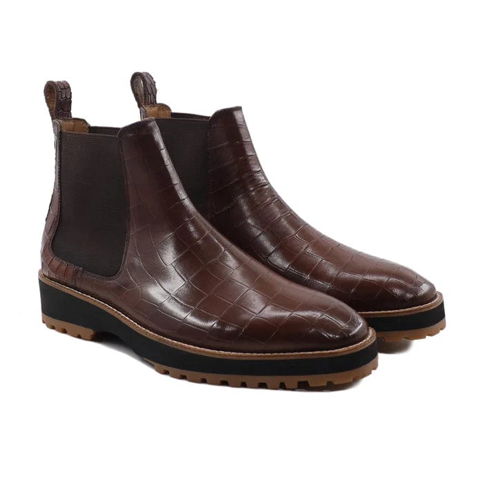 noirtide Handmade, Customisable Corcodile Pattern Leather Men Chelsea Boots