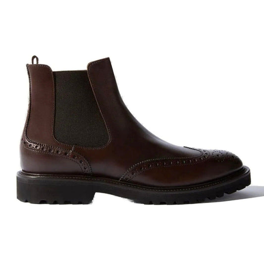 noirtide Handmade Customisable Dark Brown Leather Chunky Sole Chelsea Boots