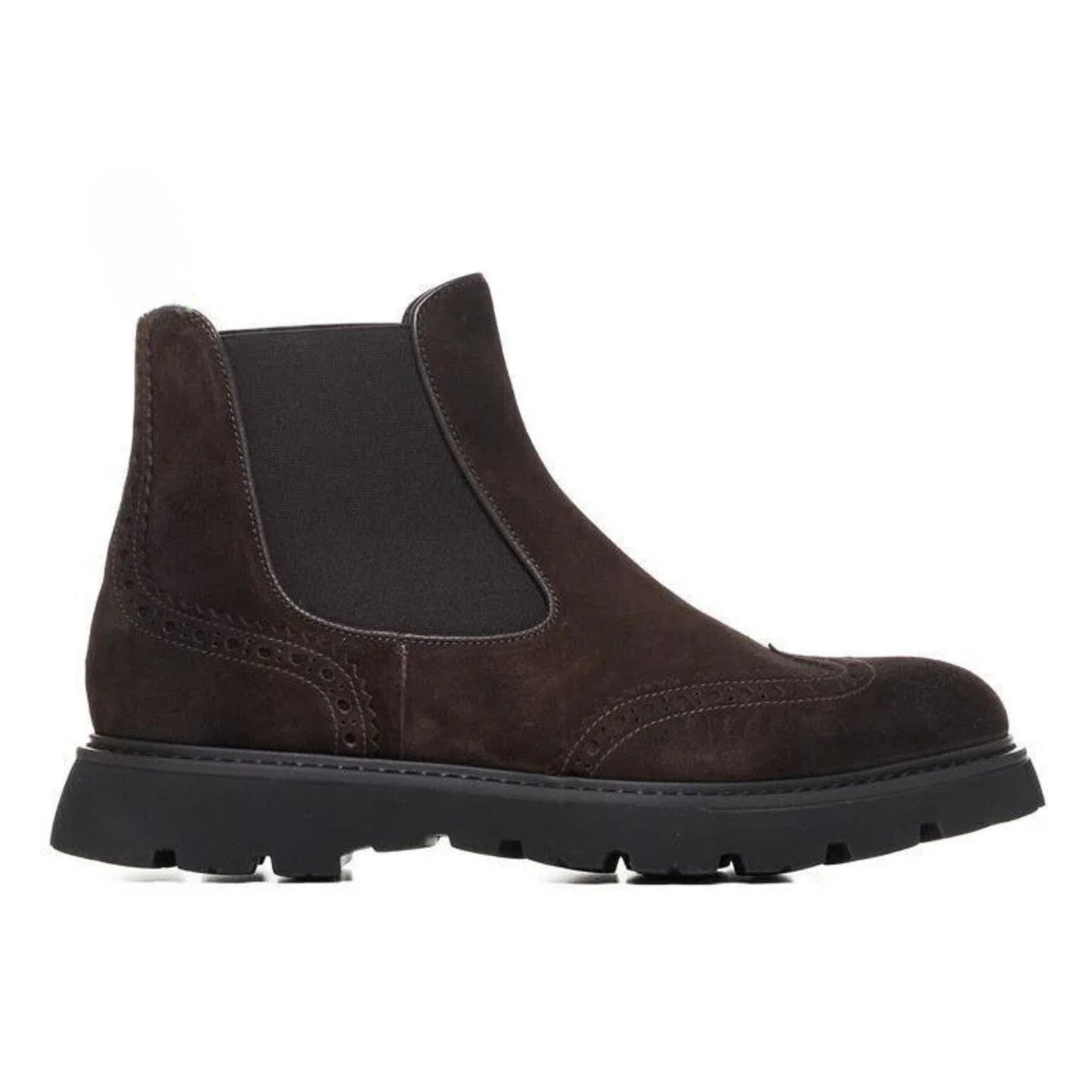 noirtide Handmade Customisable Dark Brown Suede Leather Chunky Sole Chelsea Boots