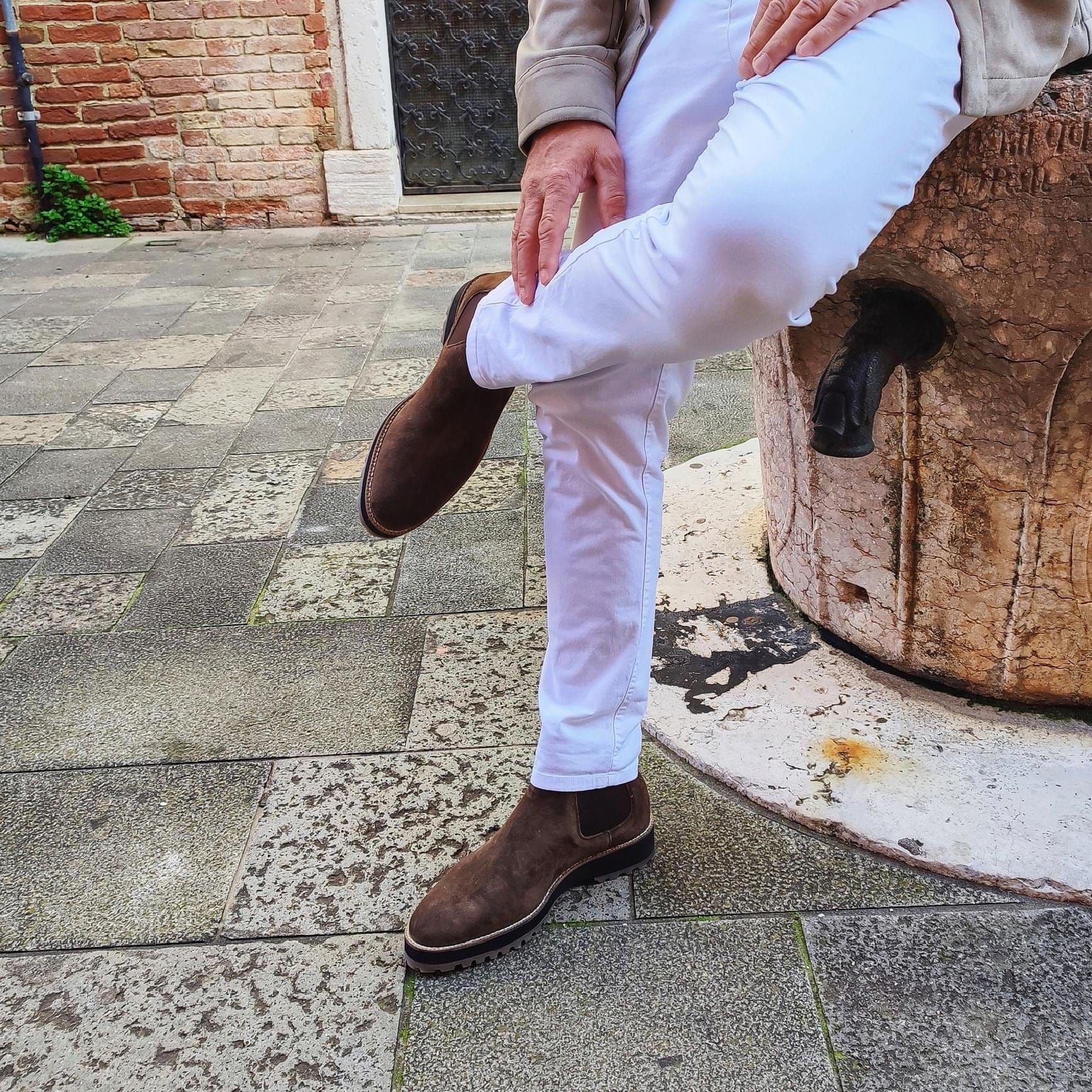 noirtide Handmade Customisable Suede Leather Brown Chelsea Boot For Men