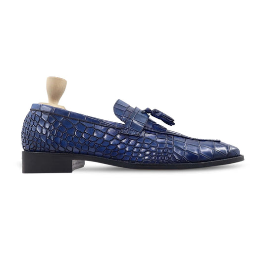 noirtide Handmade Customizable Calf Leather Blue Men Tassel Loafer