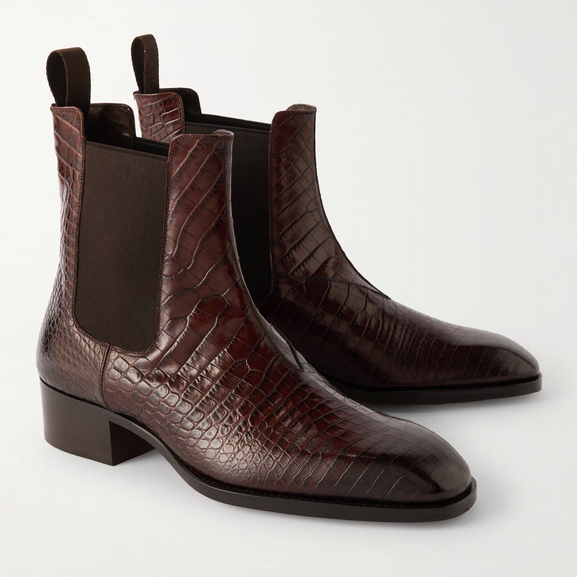 noirtide Handmade Customizable Croc-Effect Leather Chelsea Boots