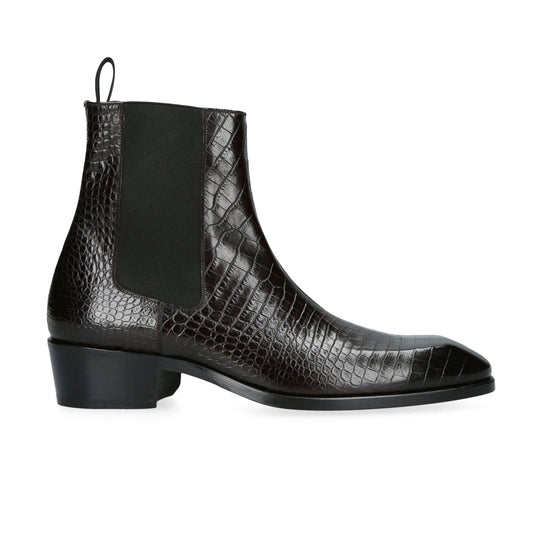 noirtide Handmade Customizable Croc-Effect Leather Chelsea Boots