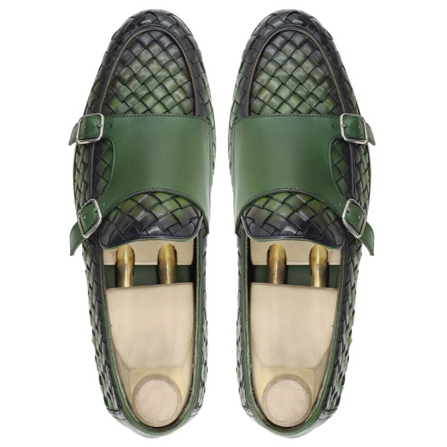 noirtide Handmade Customizable Men's Green Calf Leather Monkstrap Loafer