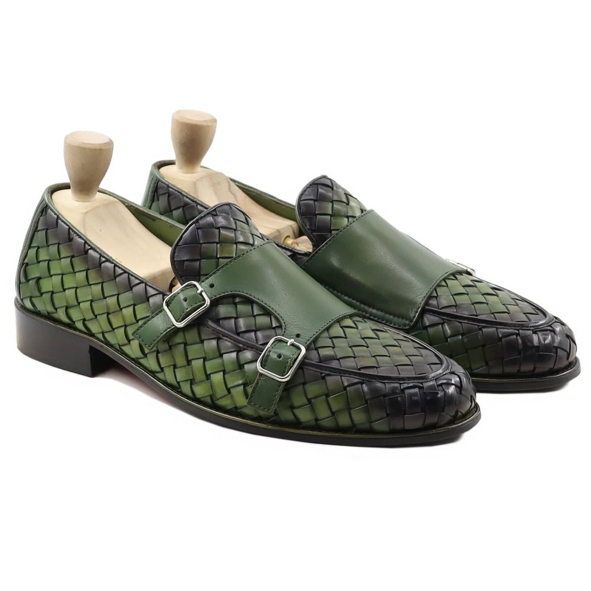 noirtide Handmade Customizable Men's Green Calf Leather Monkstrap Loafer