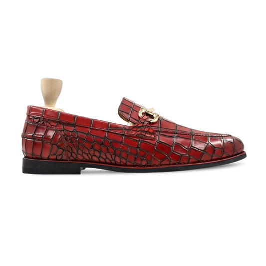 noirtide Handmade Customizable Men's Horse Bit Men Red Loafers