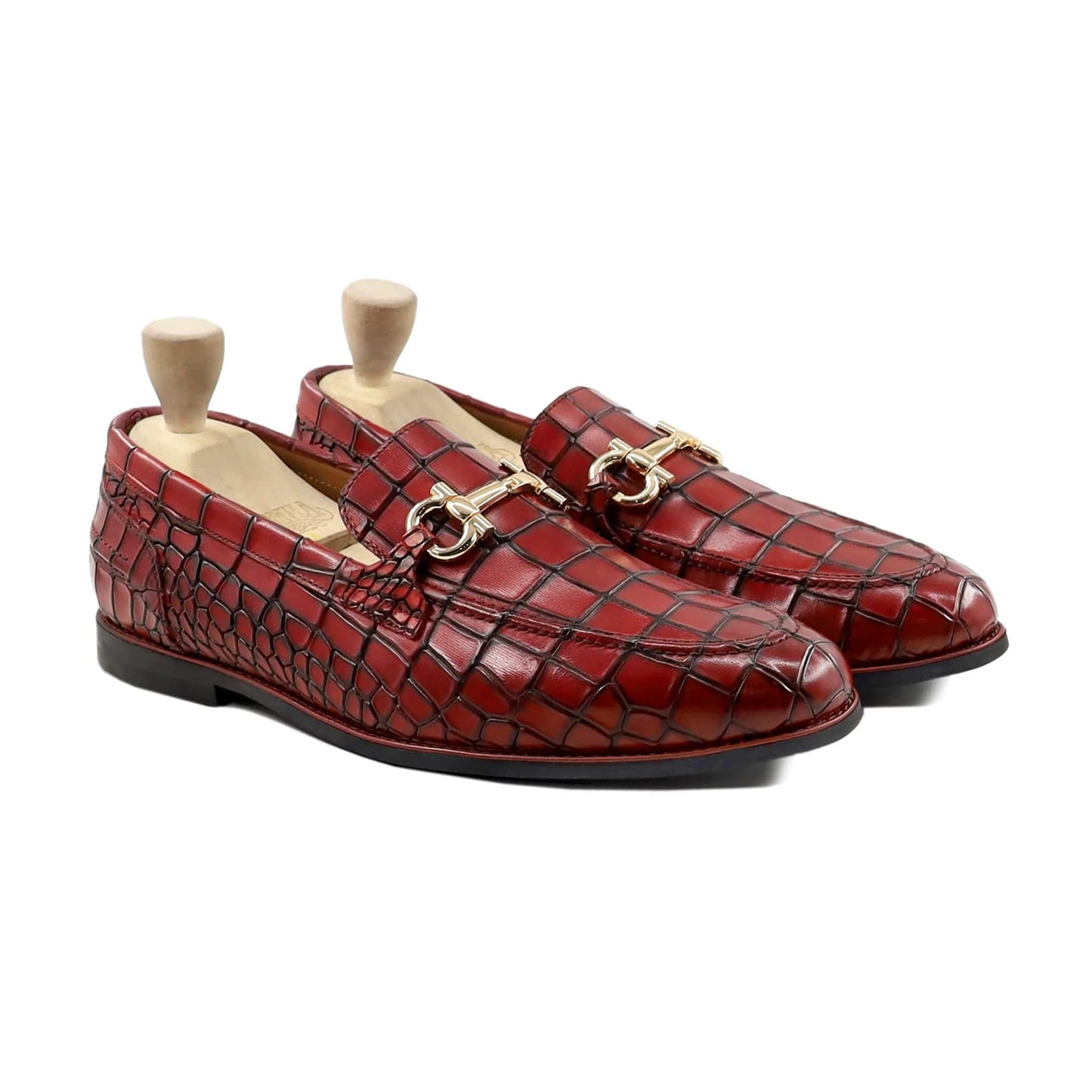 noirtide Handmade Customizable Men's Horse Bit Men Red Loafers