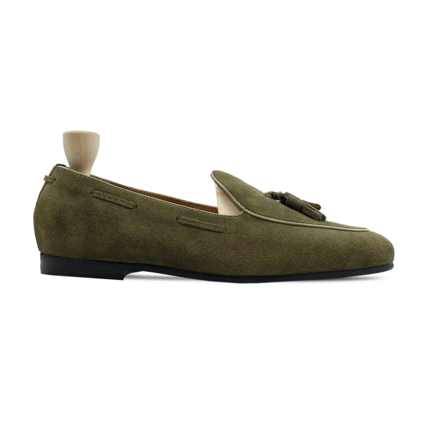 noirtide Handmade Customizable Men Suede Leather Green Tassel Loafer