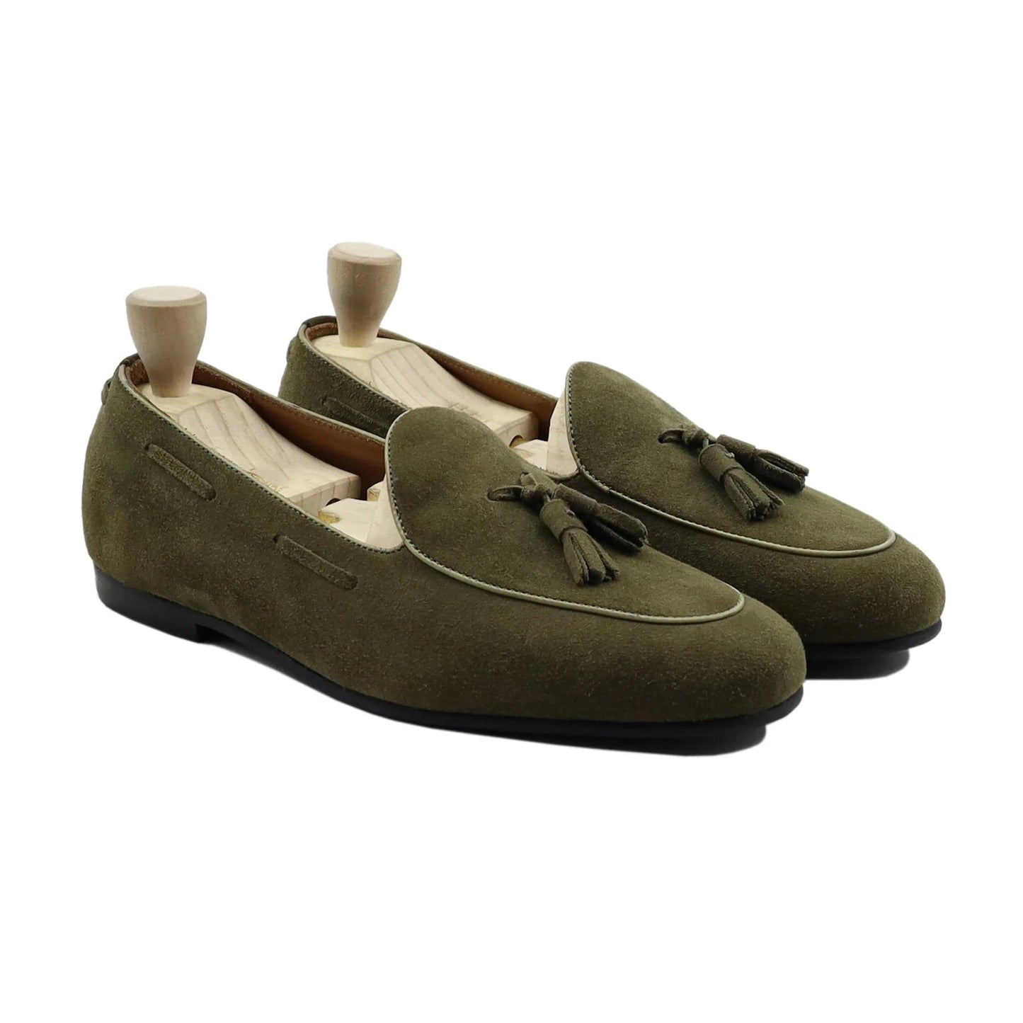 noirtide Handmade Customizable Men Suede Leather Green Tassel Loafer