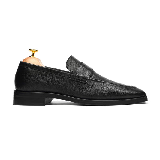 noirtide Handmade Customizable Pebble Grain Leather Men Black Loafer