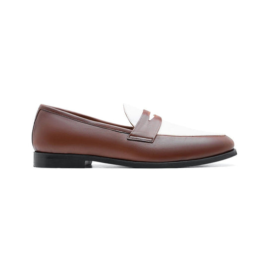 noirtide Handmade, Customizable White & Brown Men Leather Loafer